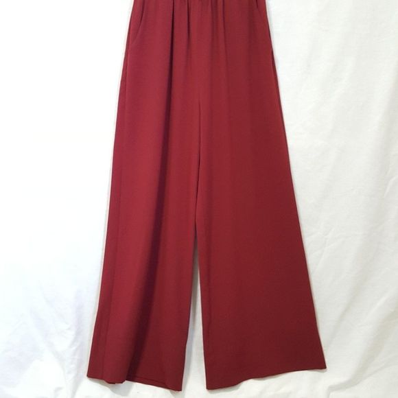 GIANNI BINI | Maroon Wide Leg Open Back Romper Med - Picture 4 of 8